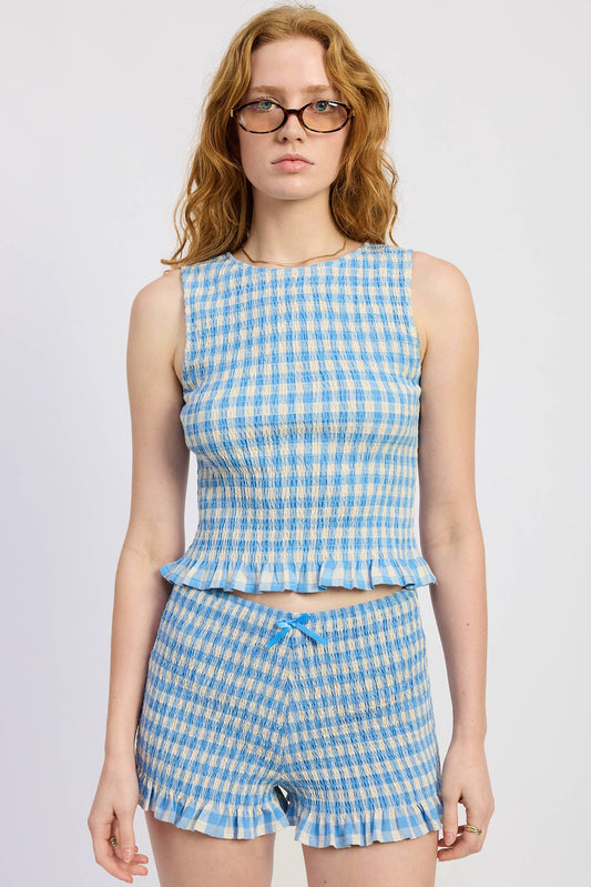 Blue Gingham Smocked Top