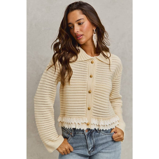 IVE - Textured Button Down Sweater Collared Cardigan