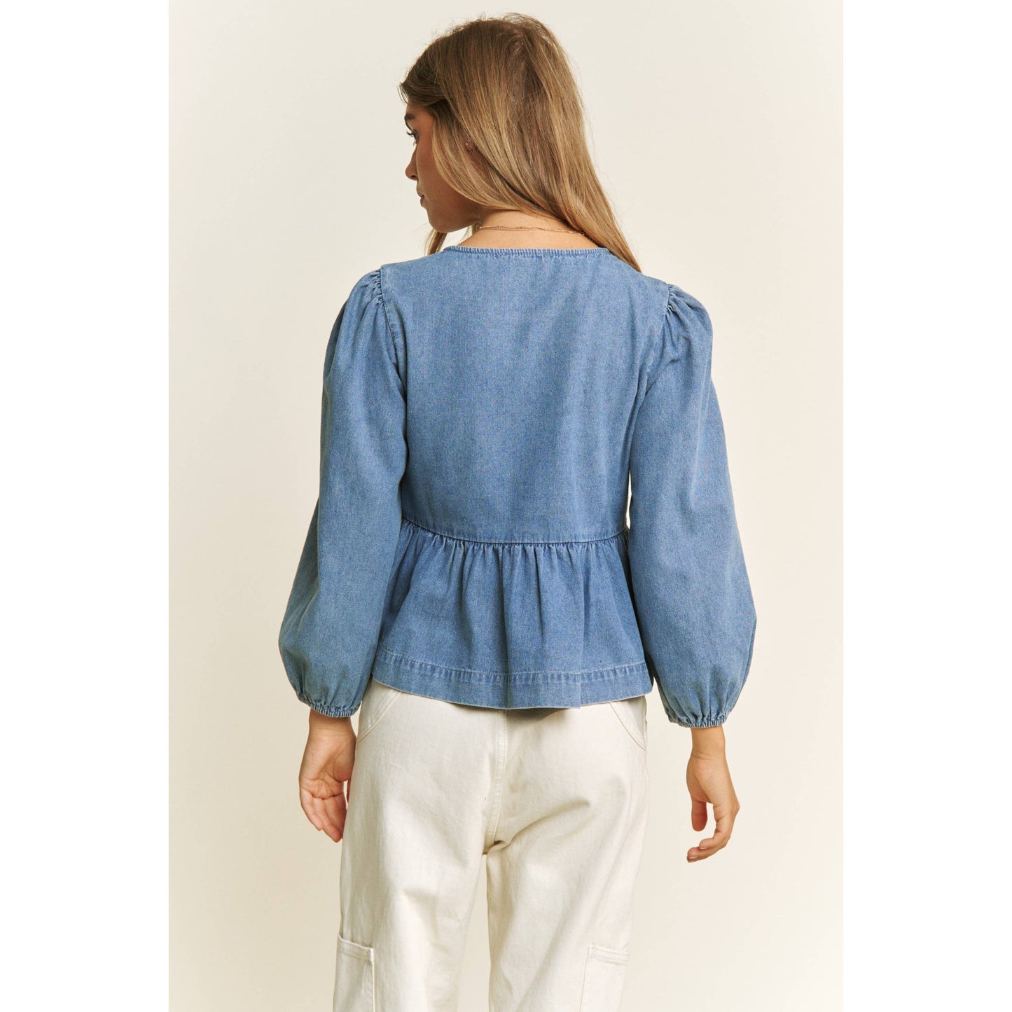 Denim Wash Bow Blouse