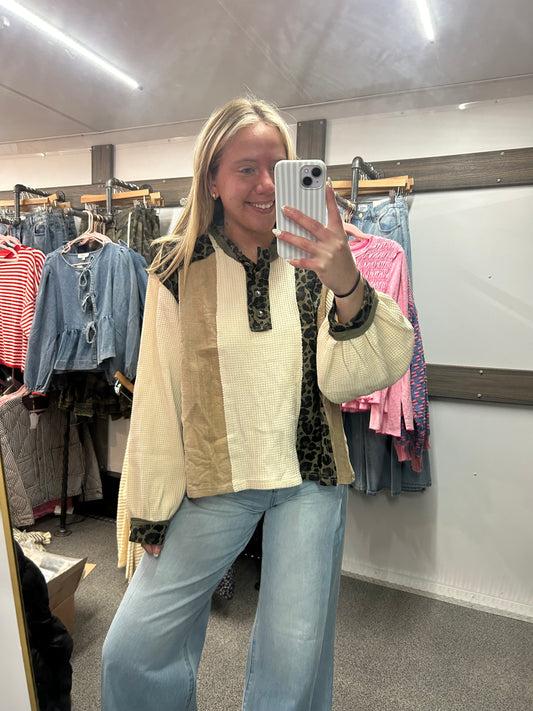 Printed Contrast Knit Top