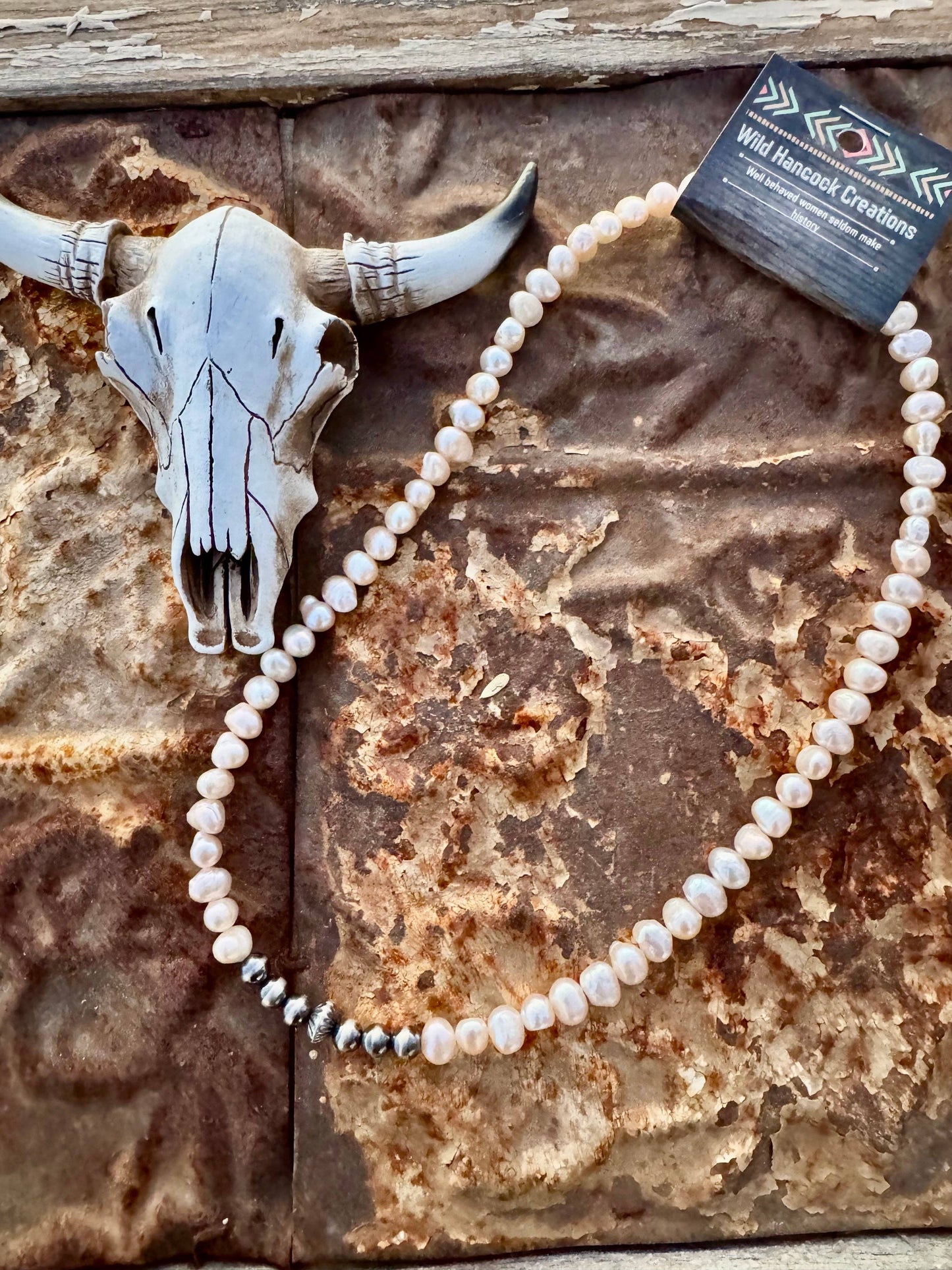 Wild Hancock Creations - Navajo Pearl Necklace/Fresh Water Pearl Necklace/Boho Choker