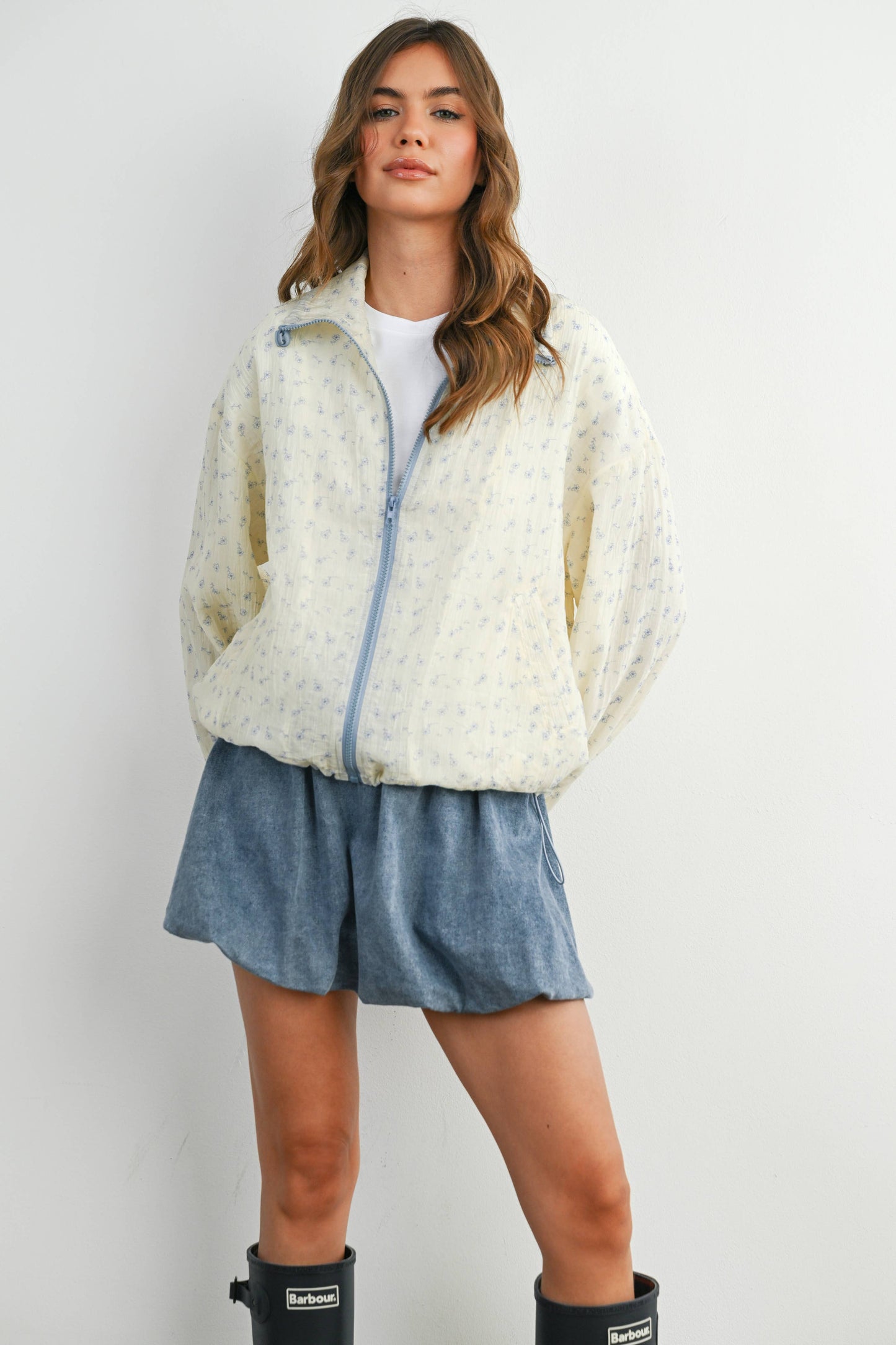 BUTTERMELON - Floral Zip-Up Collared Jacket - BMJ7882