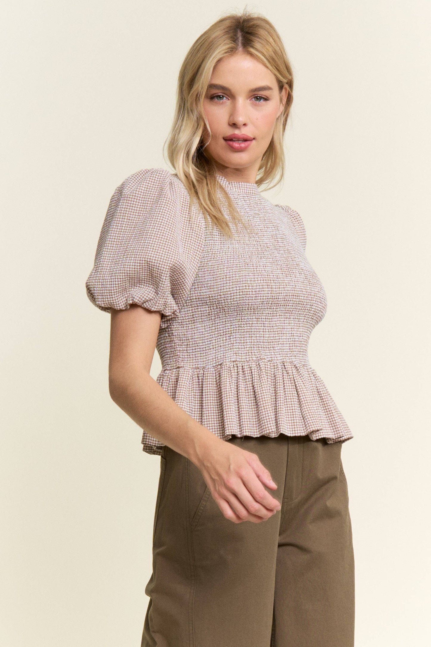 CANDESCENT - Smocked Gingham Ruffle Top
