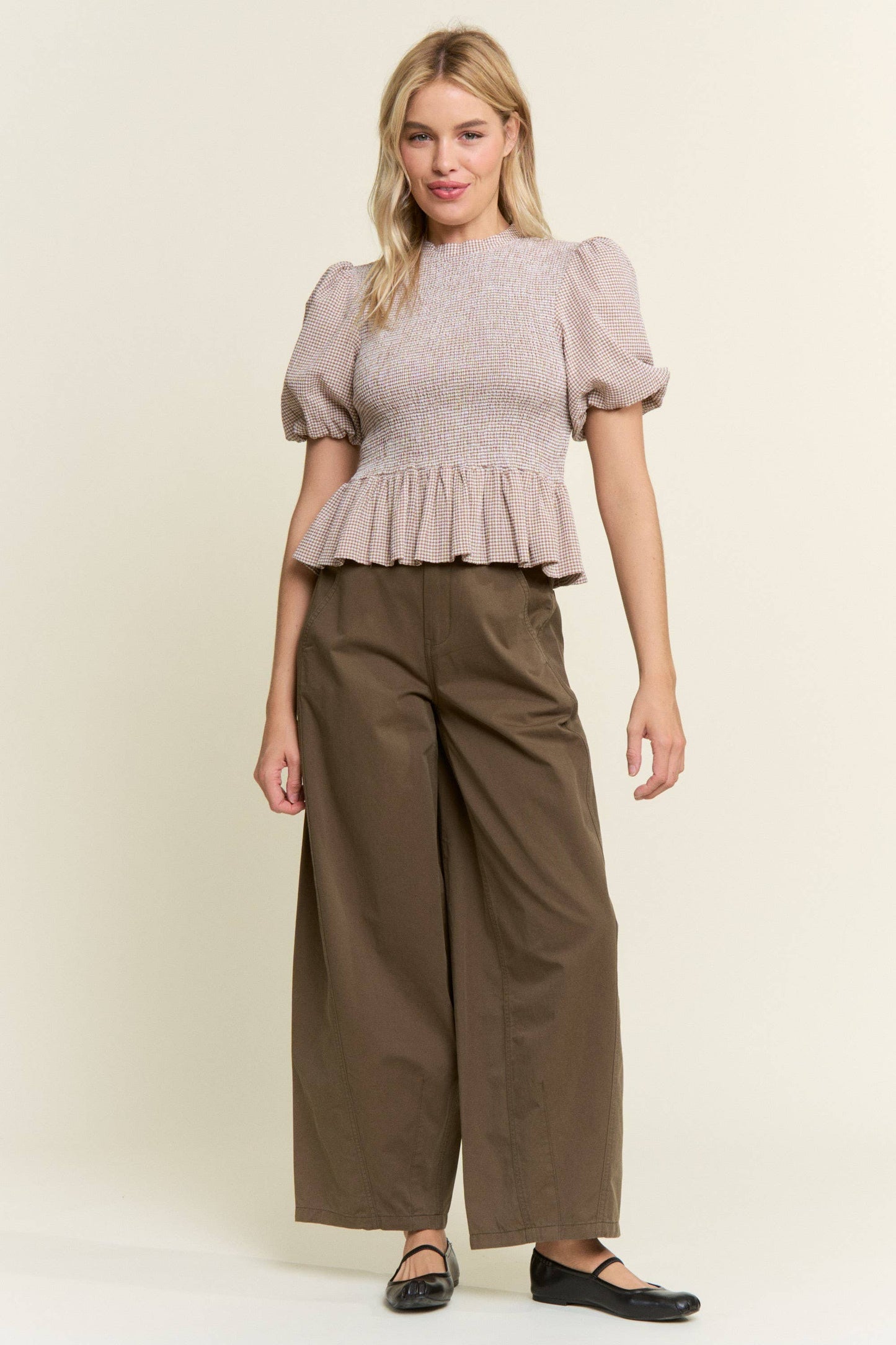CANDESCENT - Smocked Gingham Ruffle Top