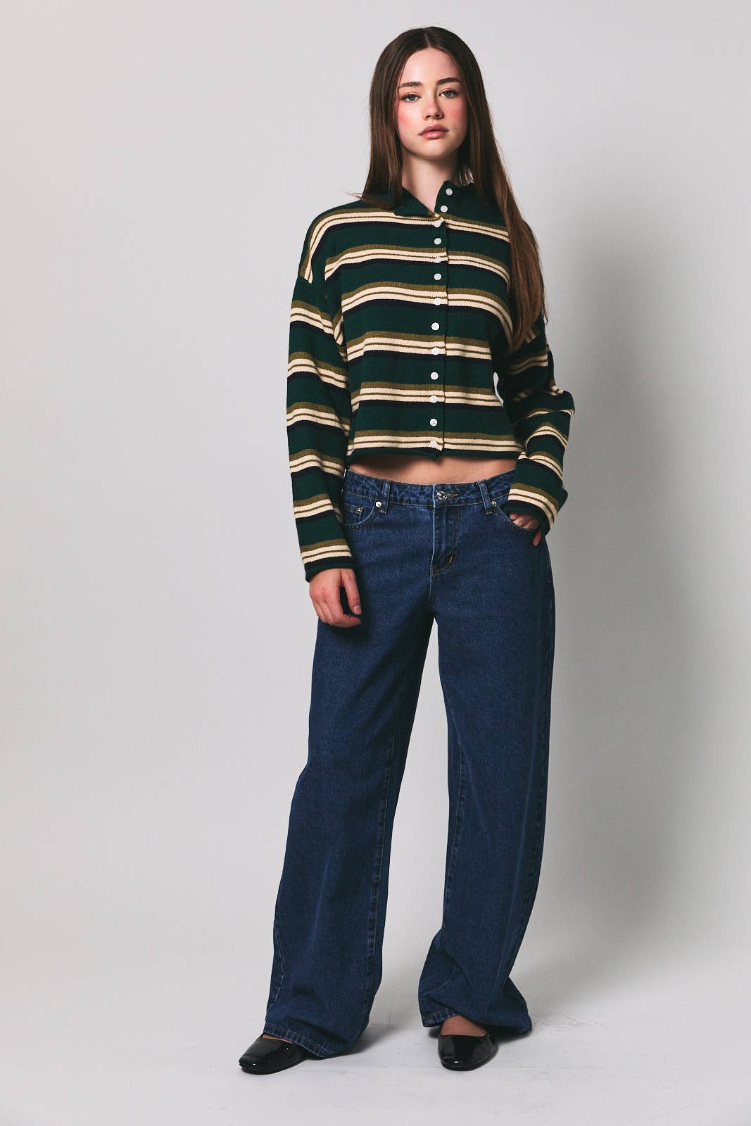 LE LIS - ROLL HEM BUTTONS DETAIL STRIPED CARDIGAN