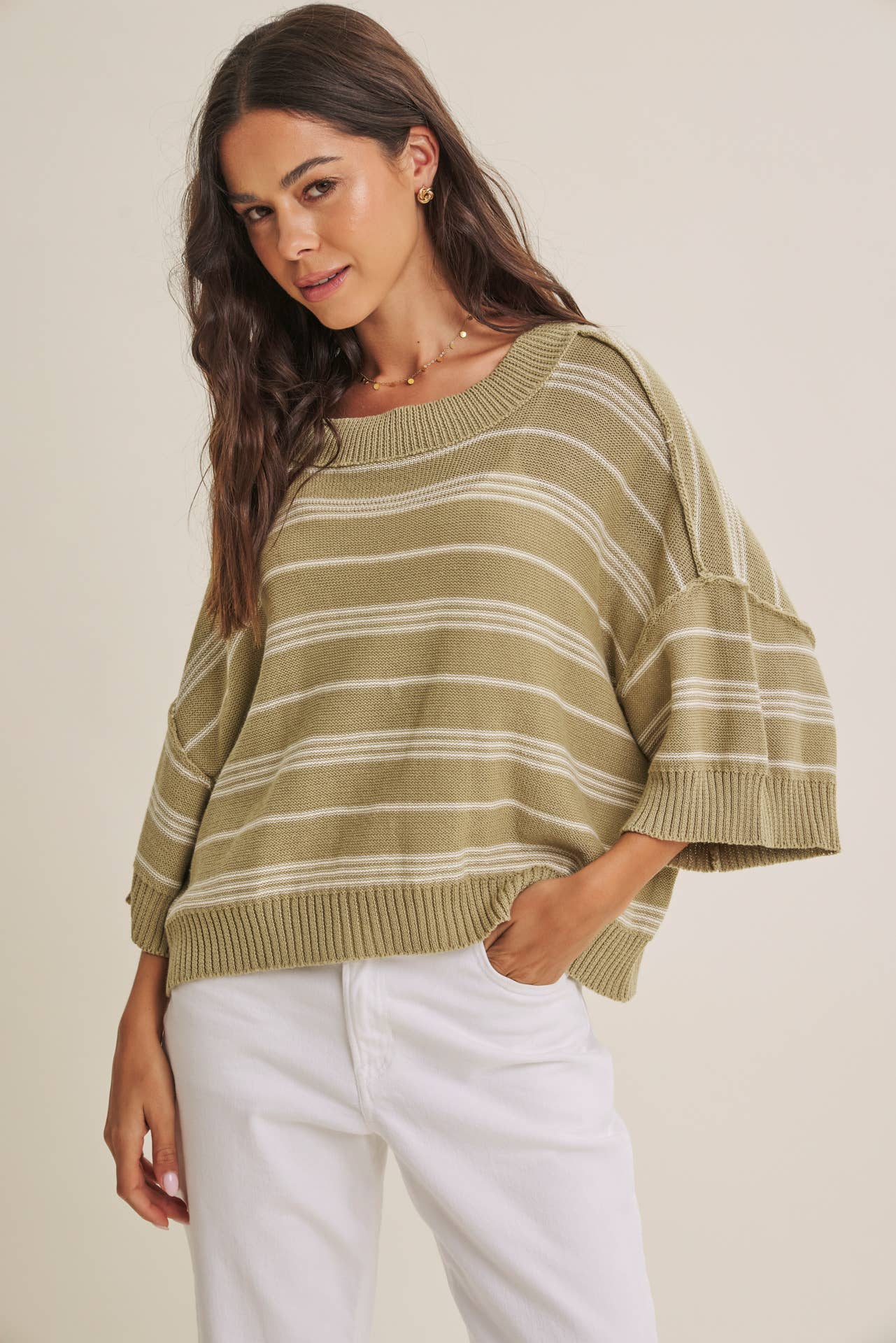 in february - ESSENSE OF WEEKENDS BOXY STRIPE SWEATER WITH DROP SHOULDERS