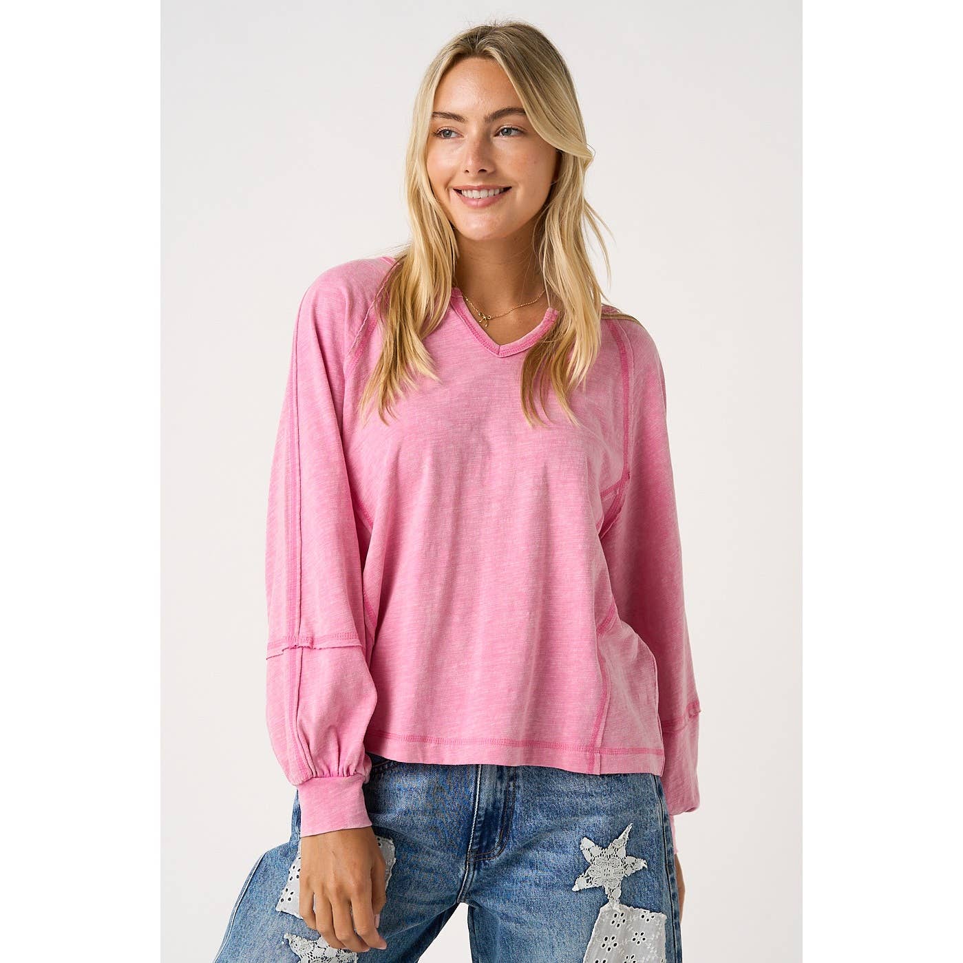 MINERAL WASH EXPOSED SEAM LONG SLEEVE TOP