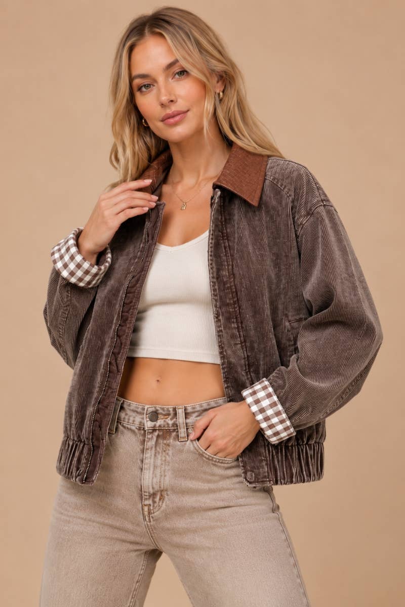 J.NNA - Mineral Wash  Corduroy Bomber Jacket