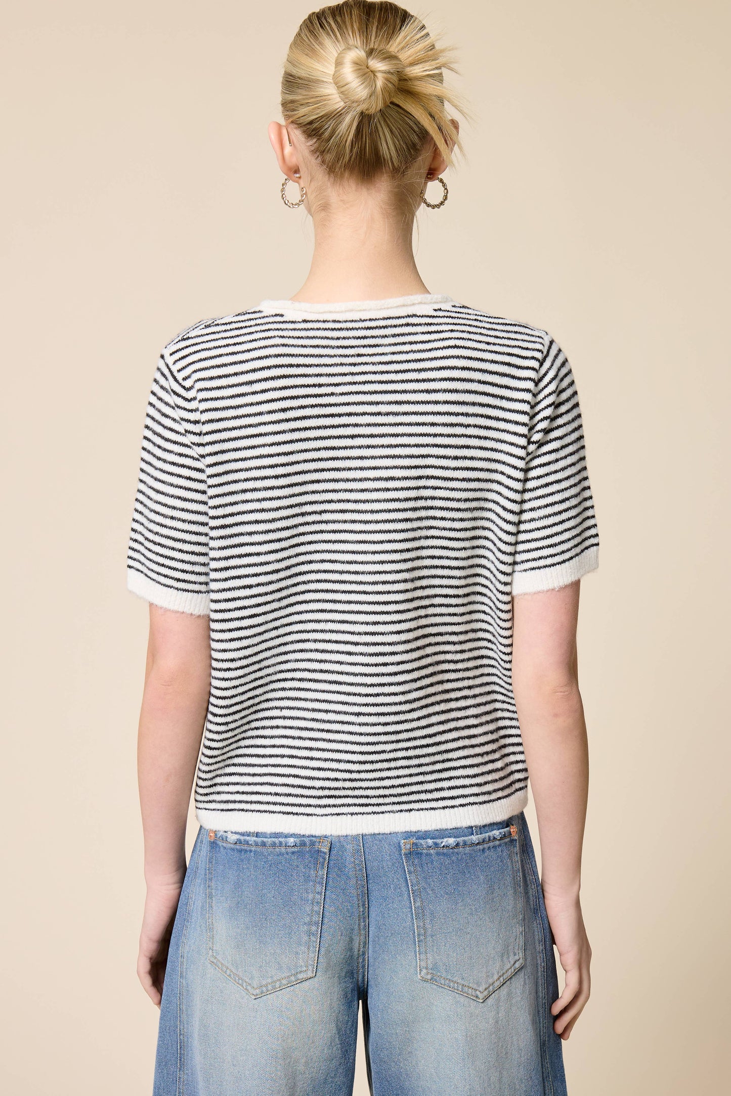 Mimosa - Striped Short Sleeve Button Cardigan