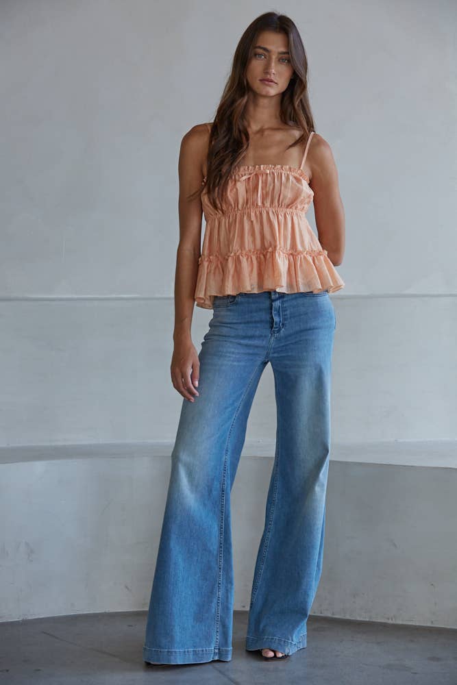 By Together - L9380 | Woven Tencel Polyester Sleeveless Ruffle Top