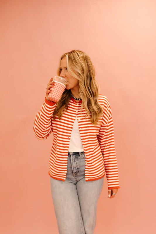 Pink Gingham | Reusable Coffee Sleeve