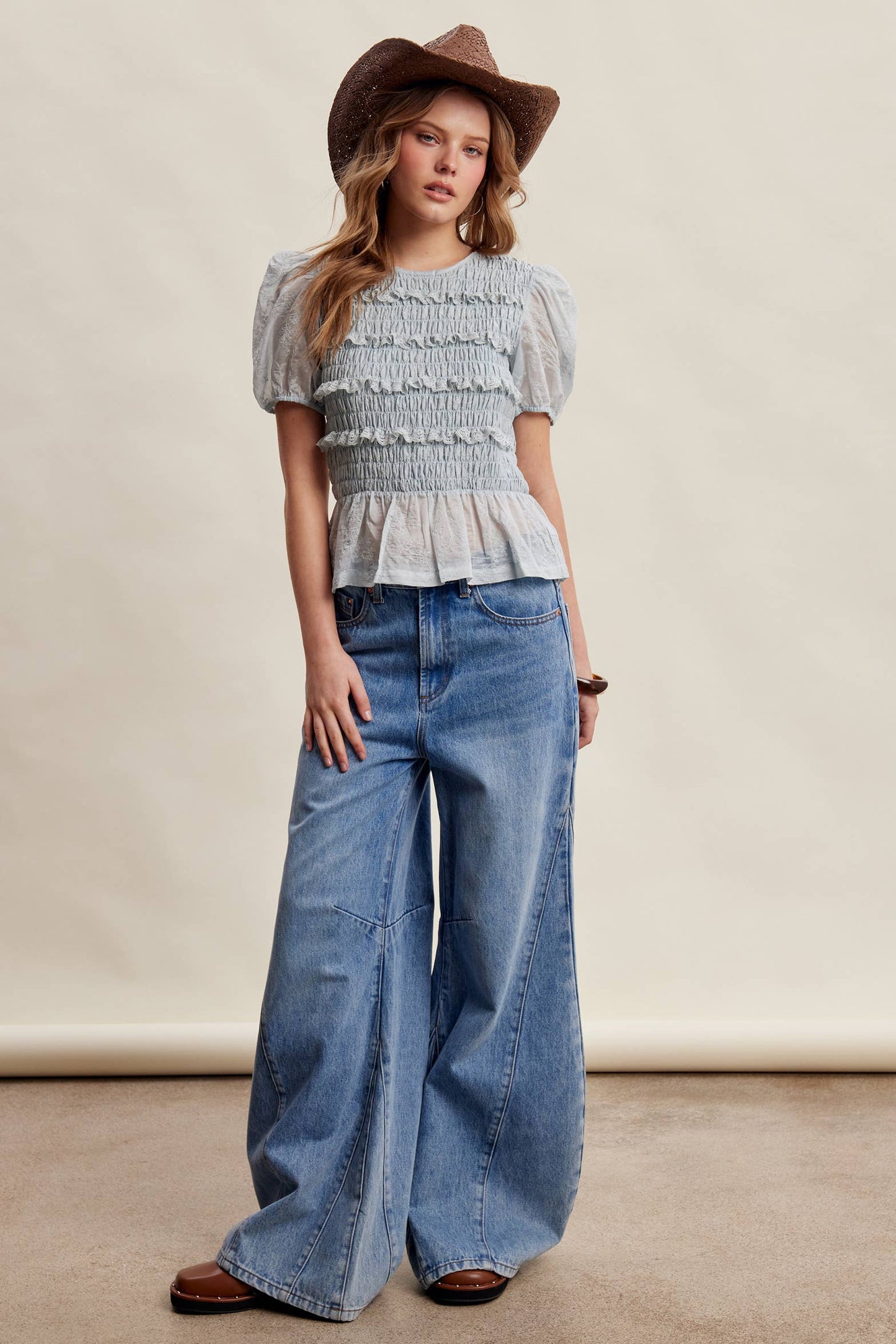 Listicle - Smocked Lace Puff Sleeve Top LT1472