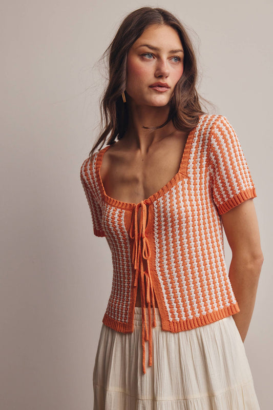Textured Tie-Front Knit Top