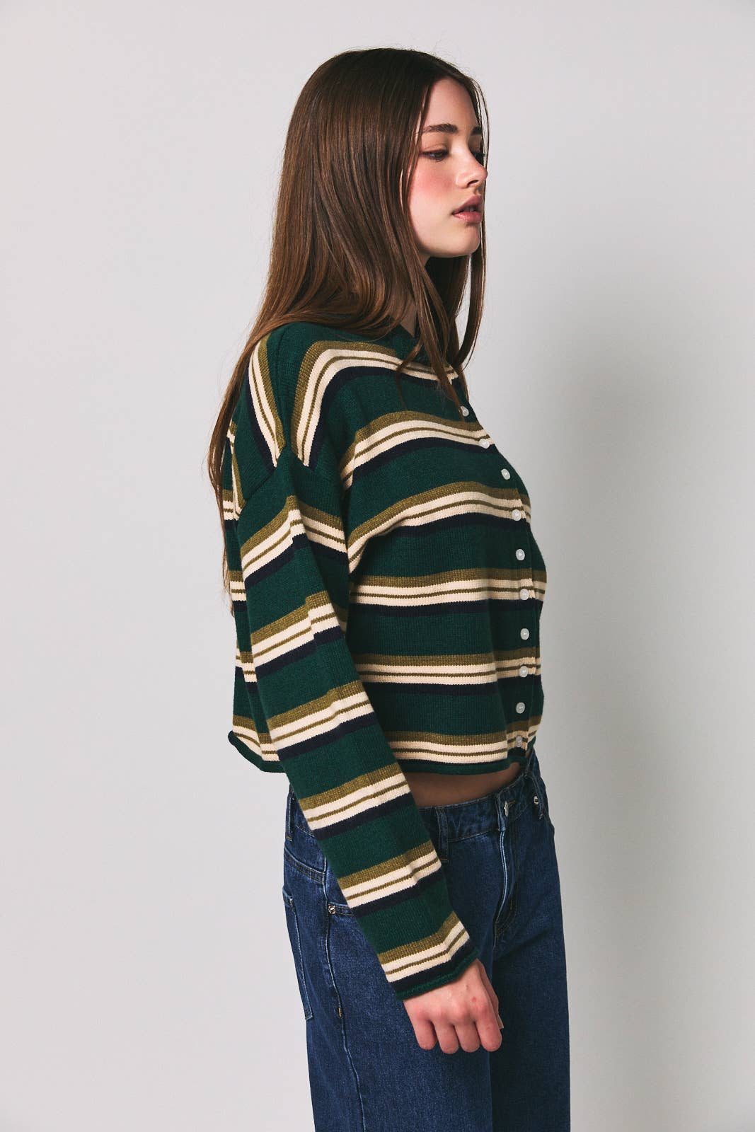 LE LIS - ROLL HEM BUTTONS DETAIL STRIPED CARDIGAN