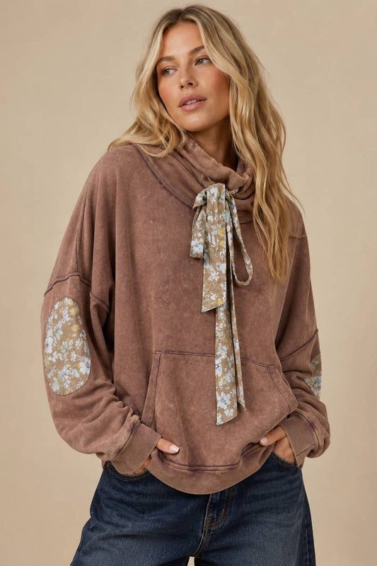 Floral Patch Loose Turtle Neck Sweater Top
