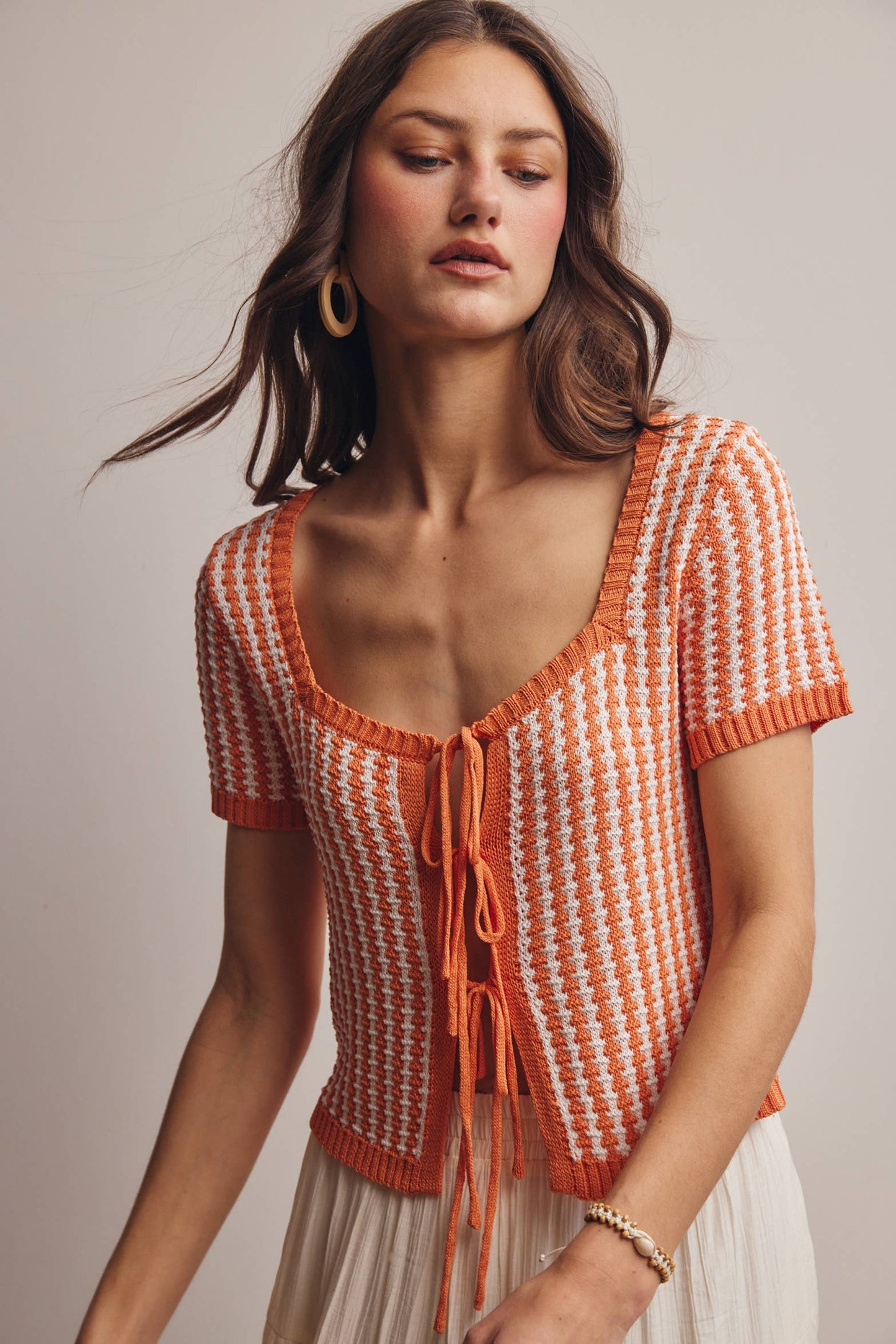 Textured Tie-Front Knit Top