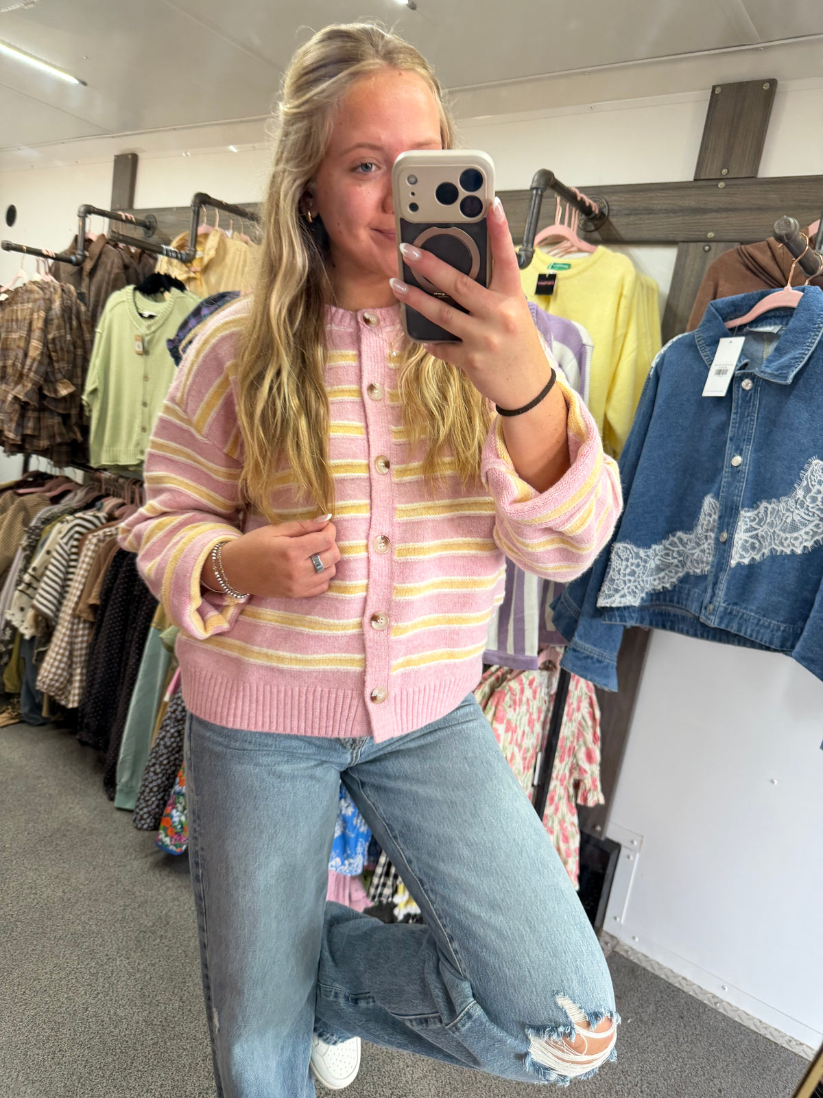 Cozy Stripe Button-Up Cardigan