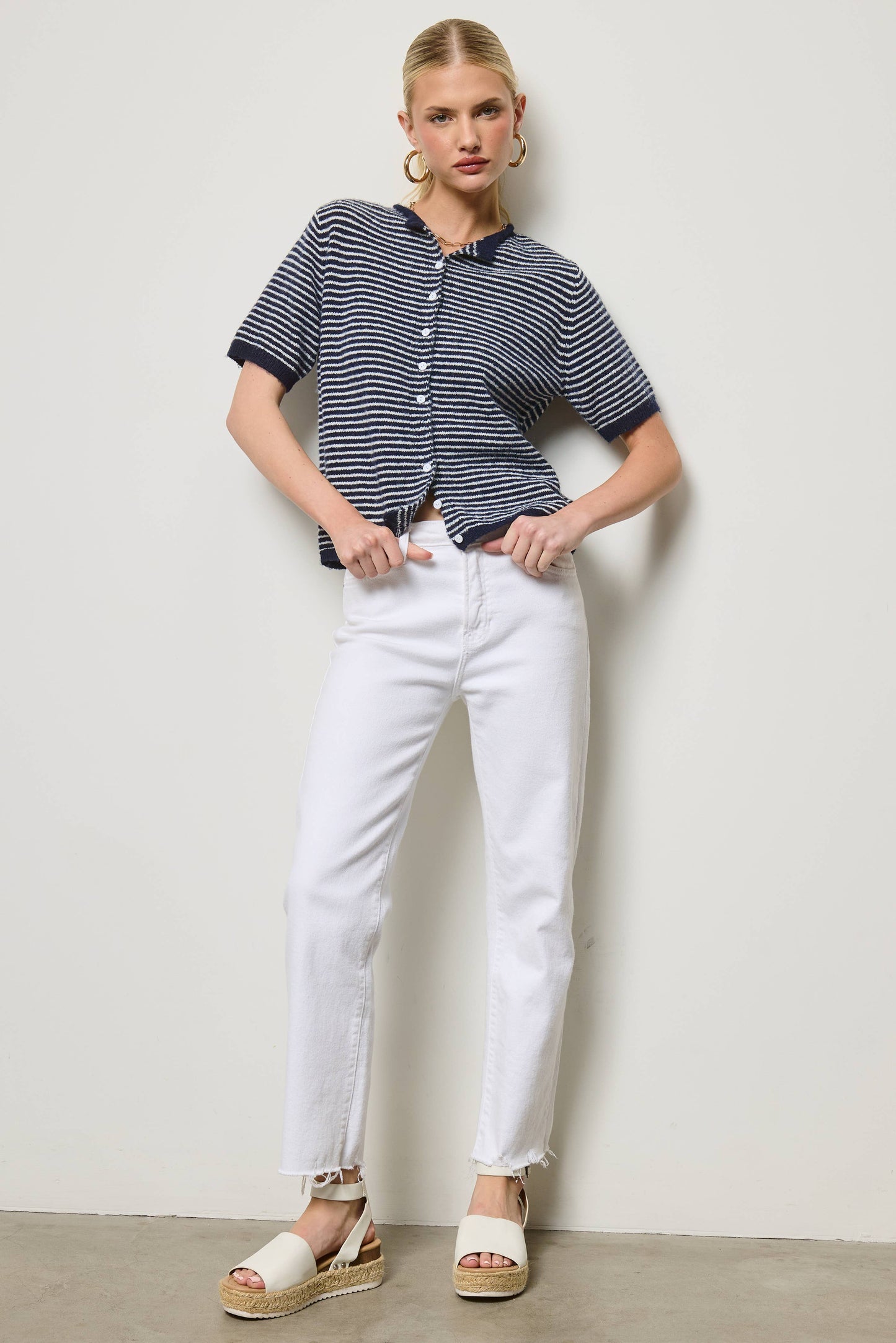 Mimosa - Striped Short Sleeve Button Cardigan