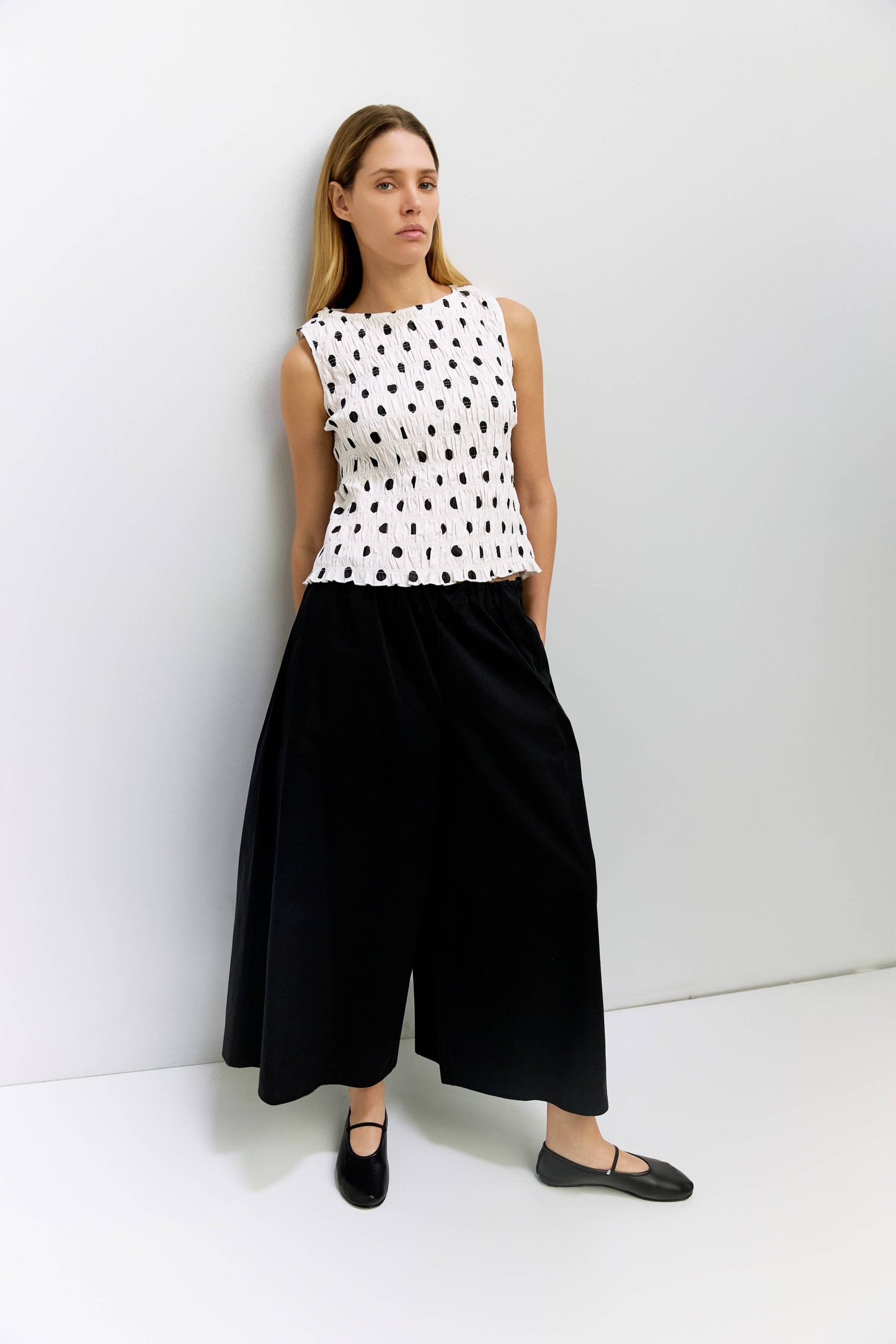 All Row - The Natalie Top | Smocked Polka Dot Top
