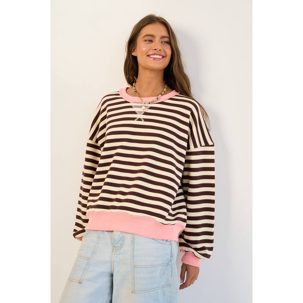Stripe Colorblock Pullover Sweatshirt