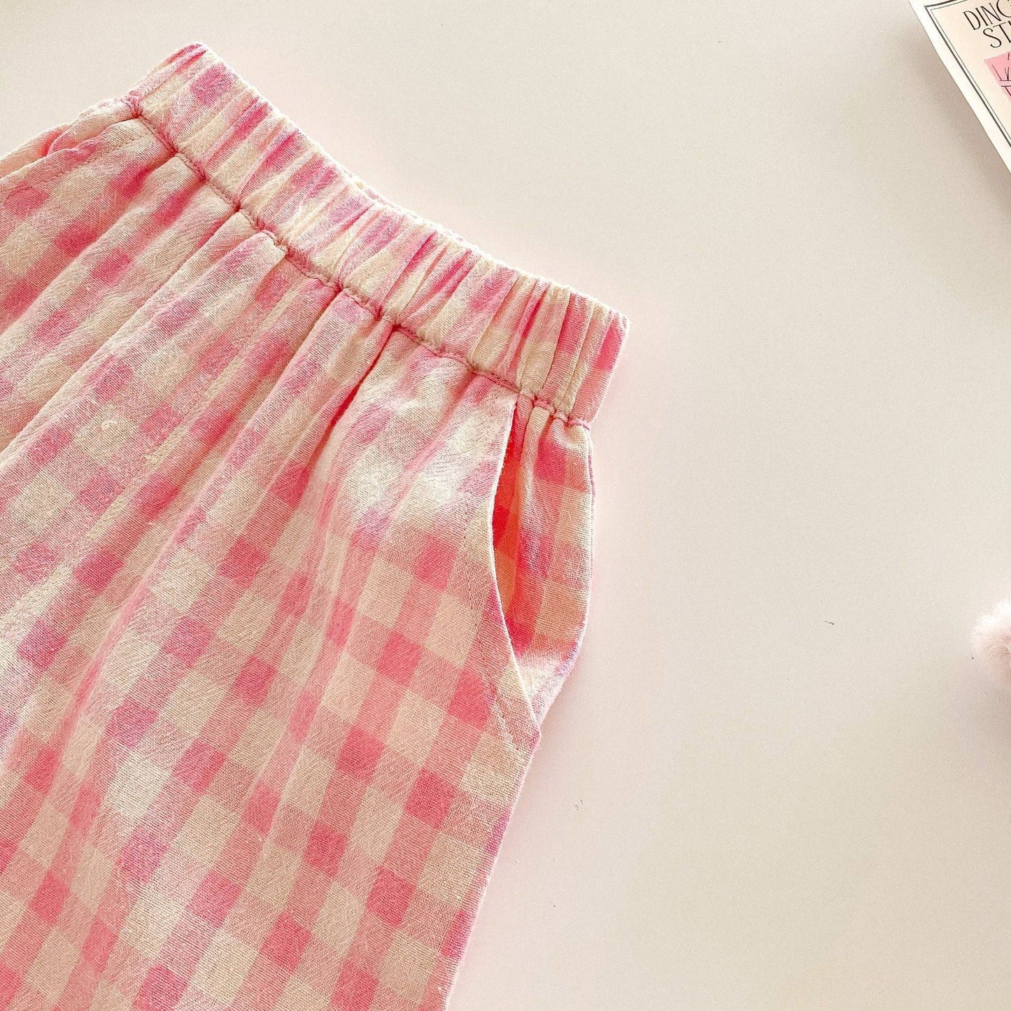 Baby Pink Girls Plaid Pants - 6-12M