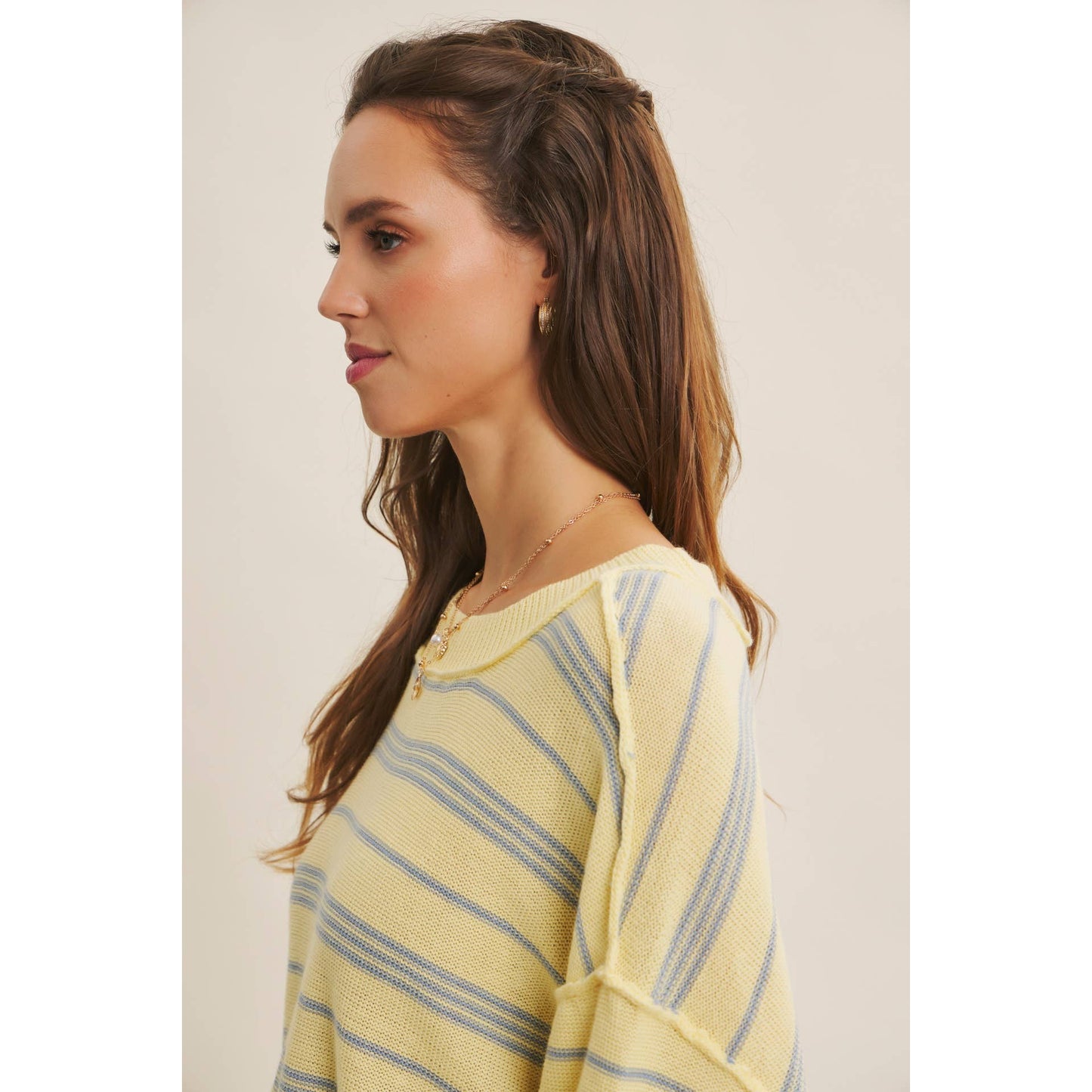 in february - ESSENSE OF WEEKENDS BOXY STRIPE SWEATER WITH DROP SHOULDERS