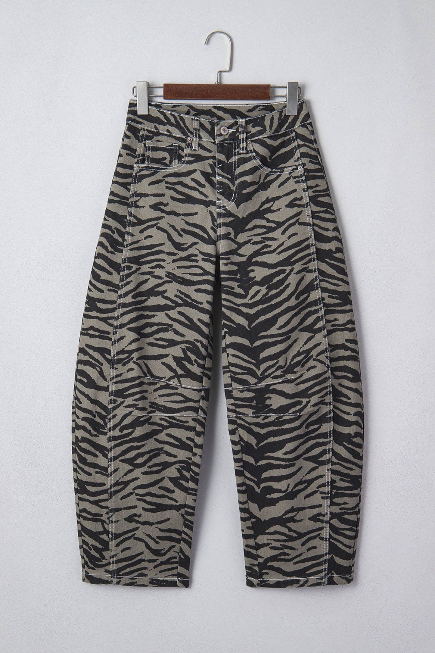 PRETTY BASH - PRETTY BASH Zebra Stripe Denim Wide Barrel Leg Jeans