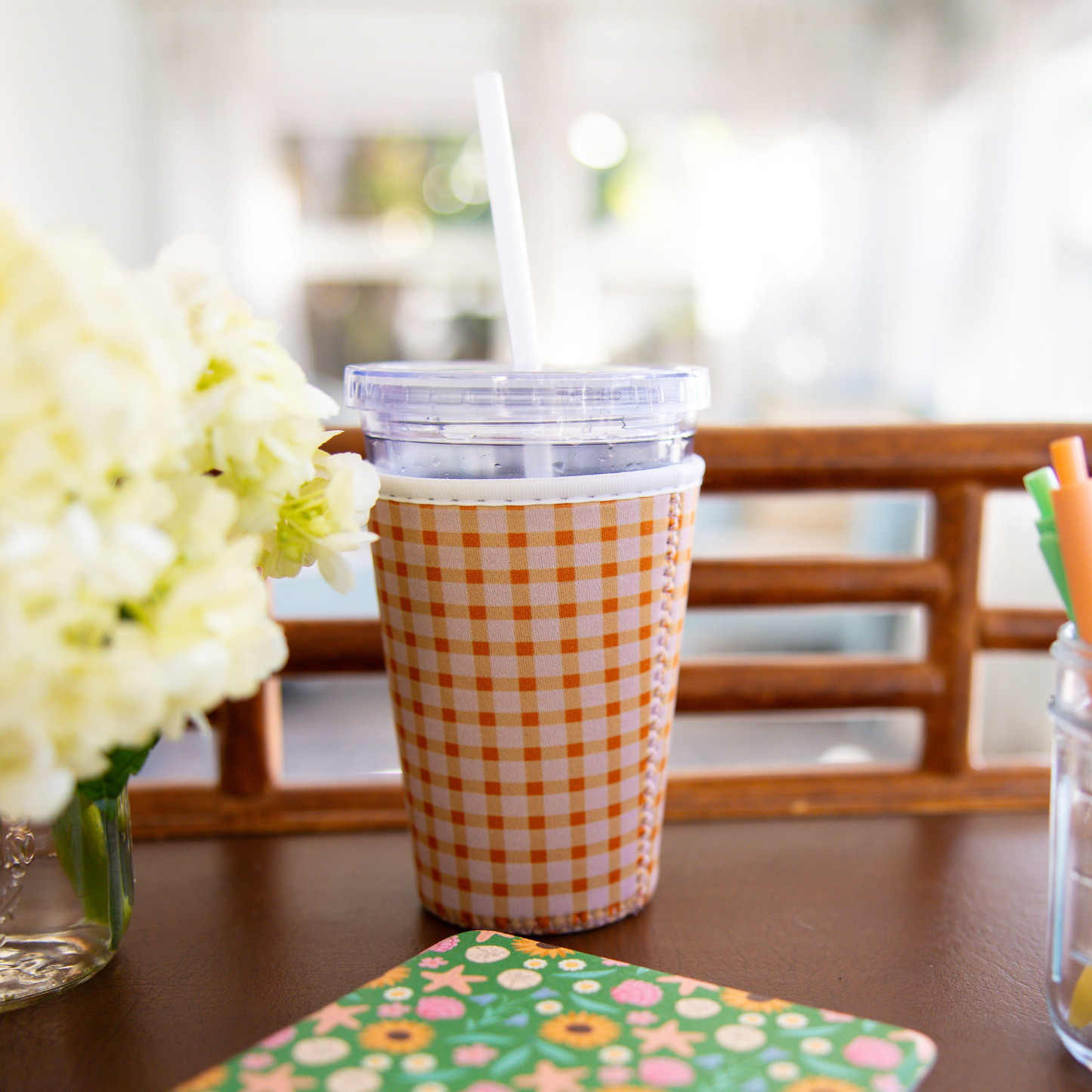 Orange Gingham| Reusable Coffee Sleeve