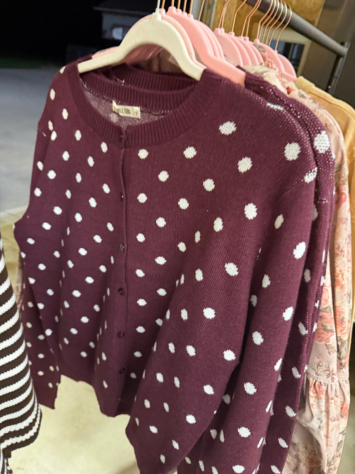 Dark Cherry Polka Dot Cardigan