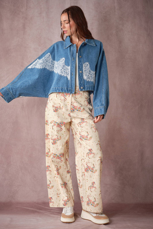 Lace Trim Dolman Denim Jacket