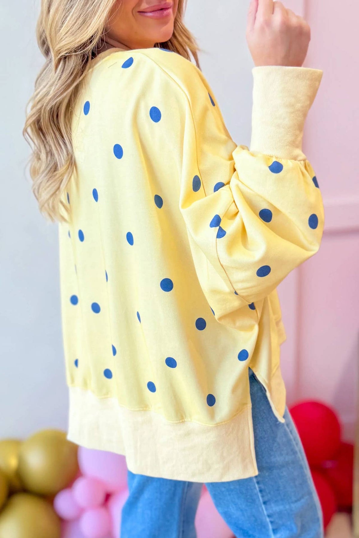 Butter Yellow Polka dots Oversized Crewneck Sweatshirts
