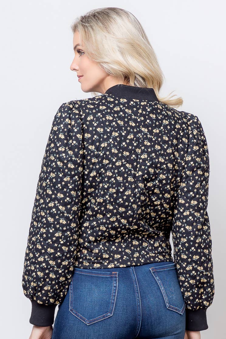 PRINTED QUILTING LONG SLEEVE SHORT JACKET