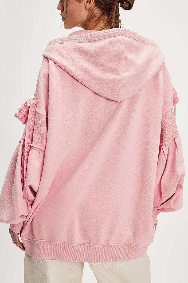 Mccolin - Tie-Sleeve Puff Zip-Up Hoodie