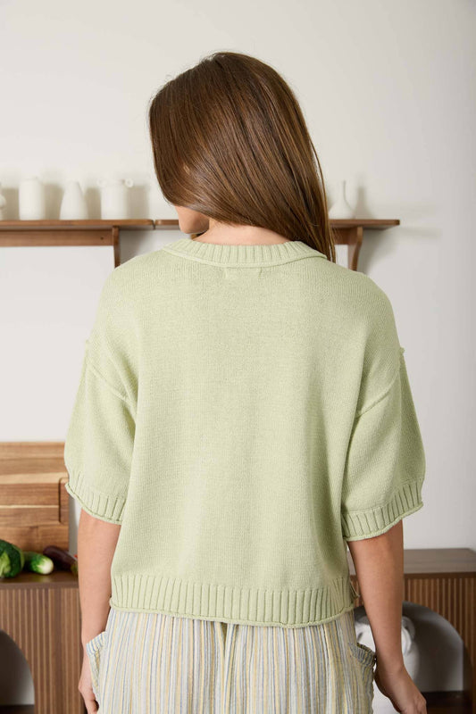 RAW EDGE DETAIL SHORT SLEEVE KNIT CARDIGAN
