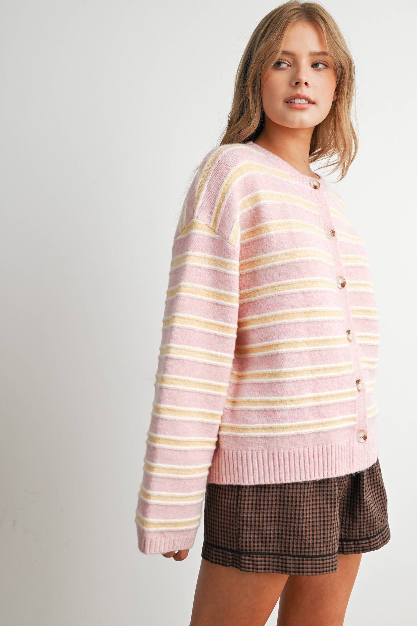 Cozy Stripe Button-Up Cardigan