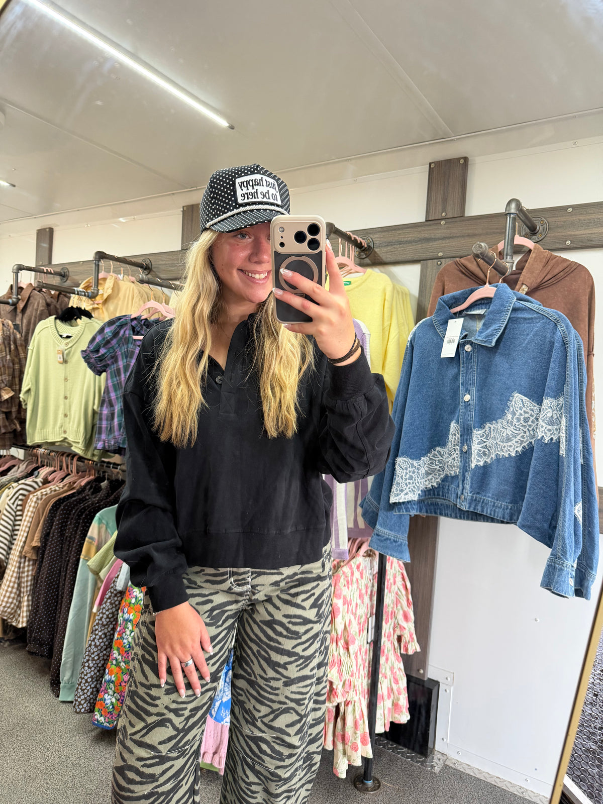 Just Happy To Be Here Polka Dot Patch Hat