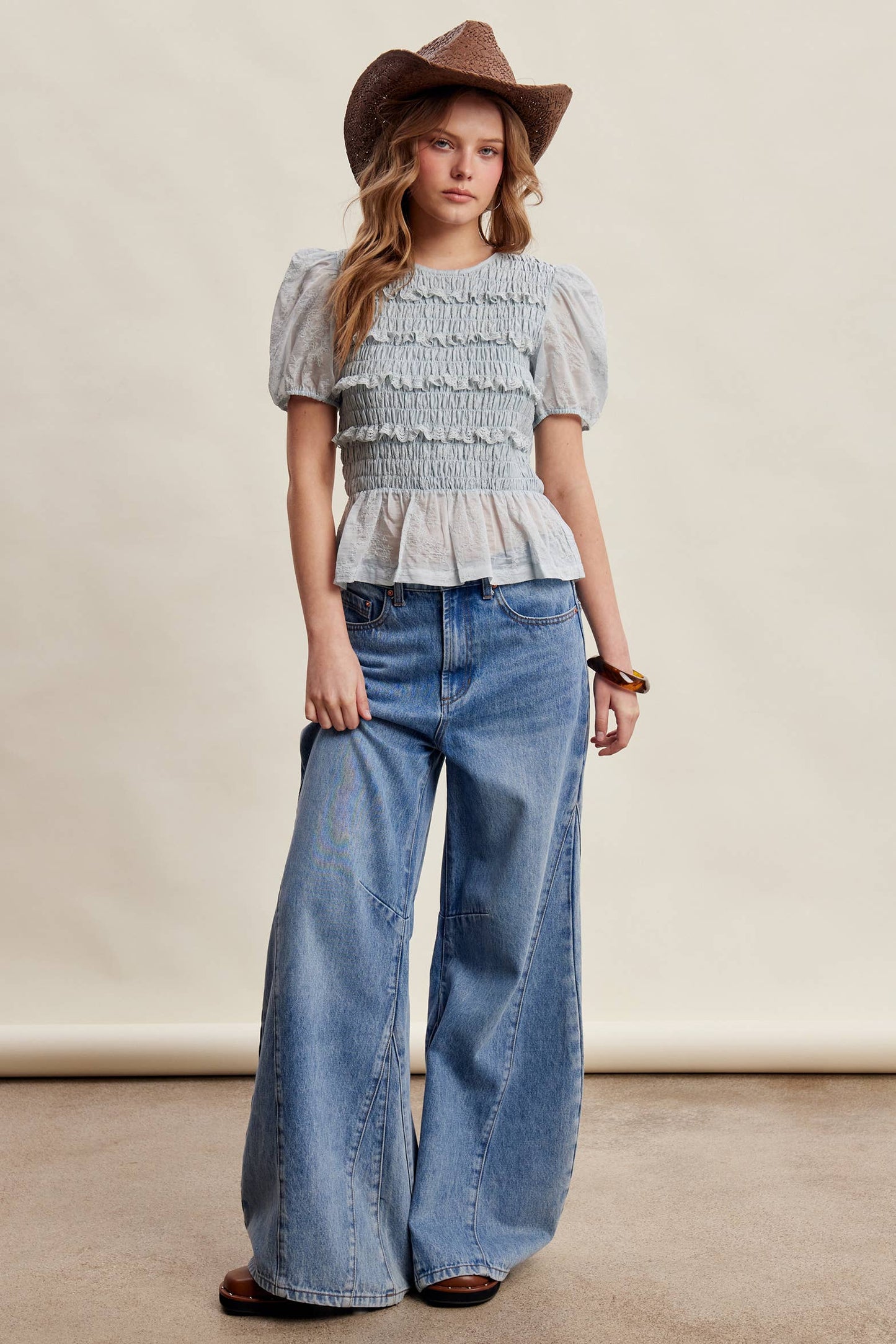 Listicle - Smocked Lace Puff Sleeve Top LT1472