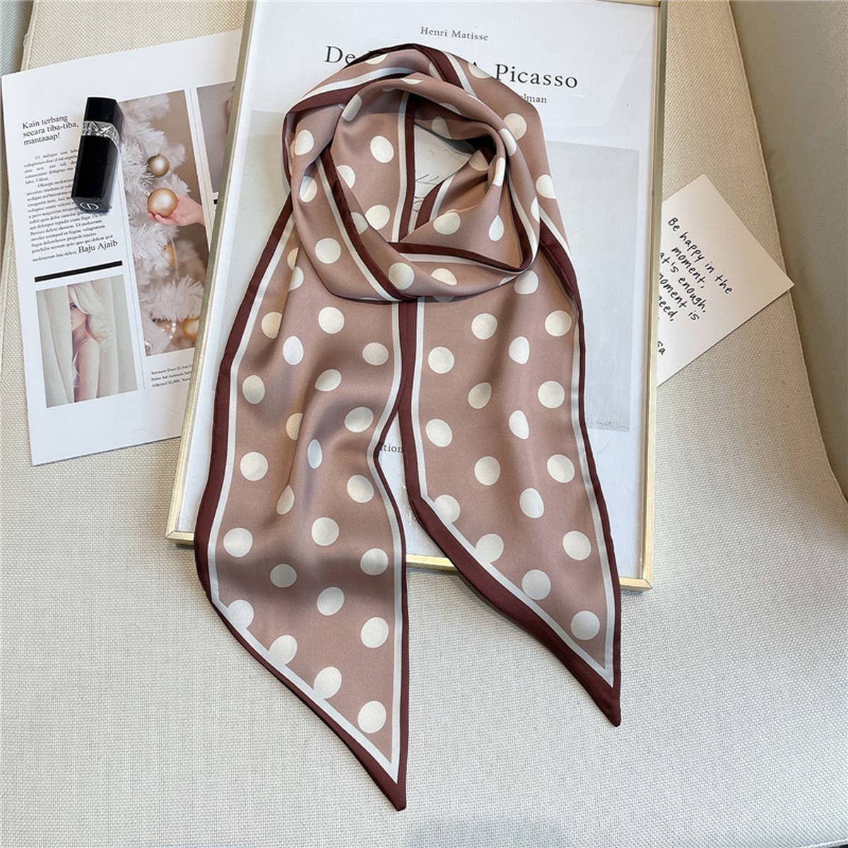 POLKA DOT SIMPLE GEOMETRIC LONG SILK HEAD SCARF