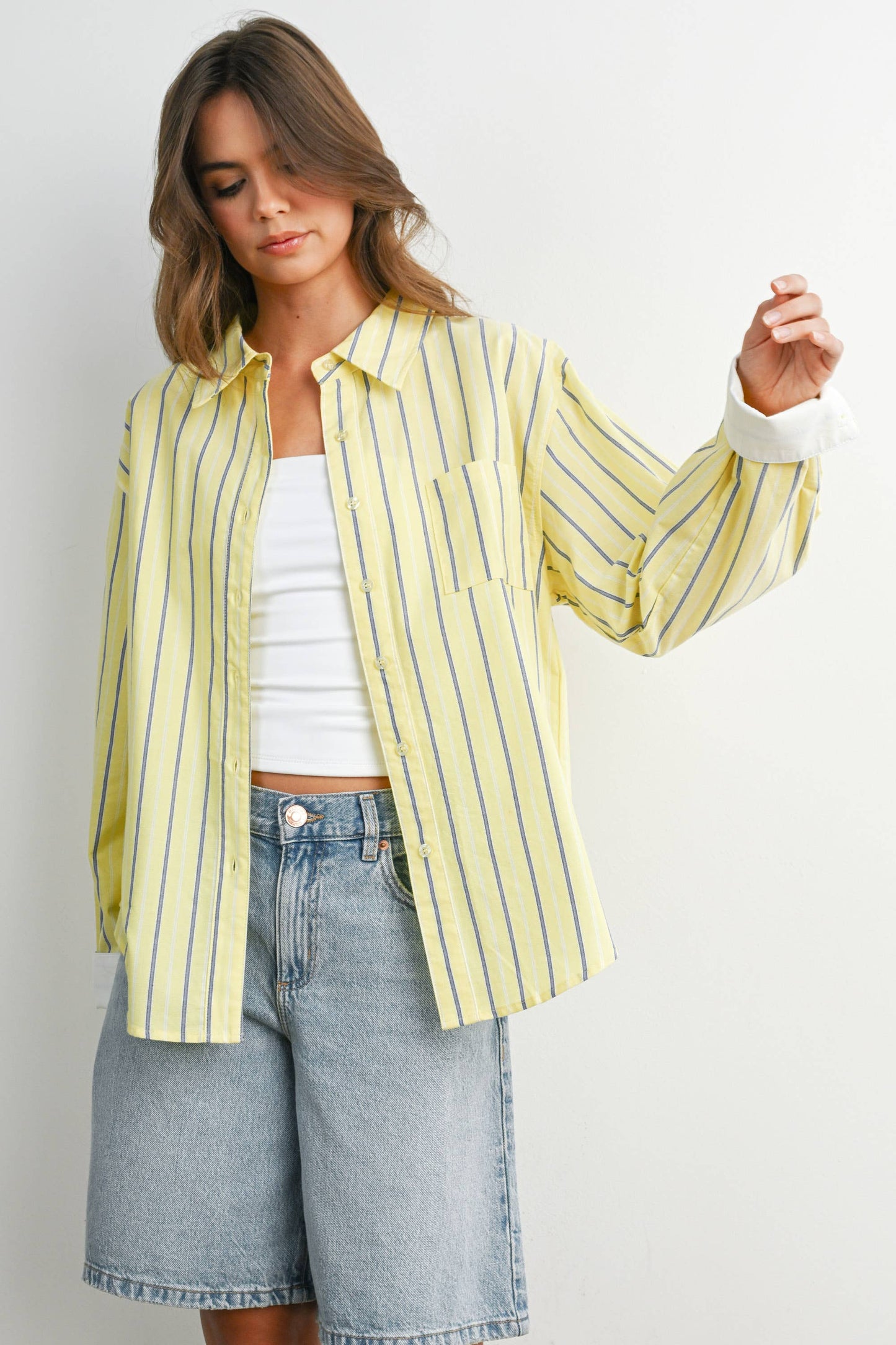 Striped Long-Sleeve Button-Up Shirt