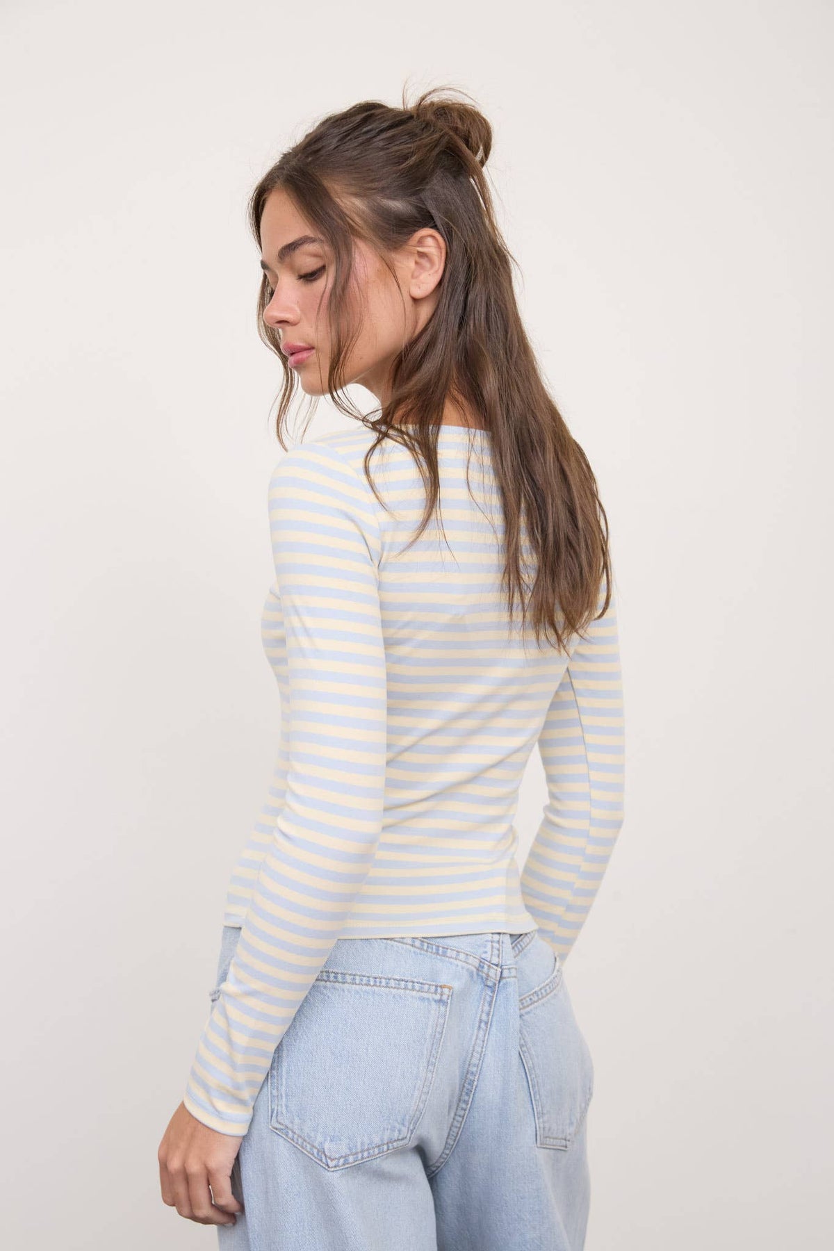 The Workshop Studio - BOAT NECK STRIPE LONG SLEEVE KNIT TOP