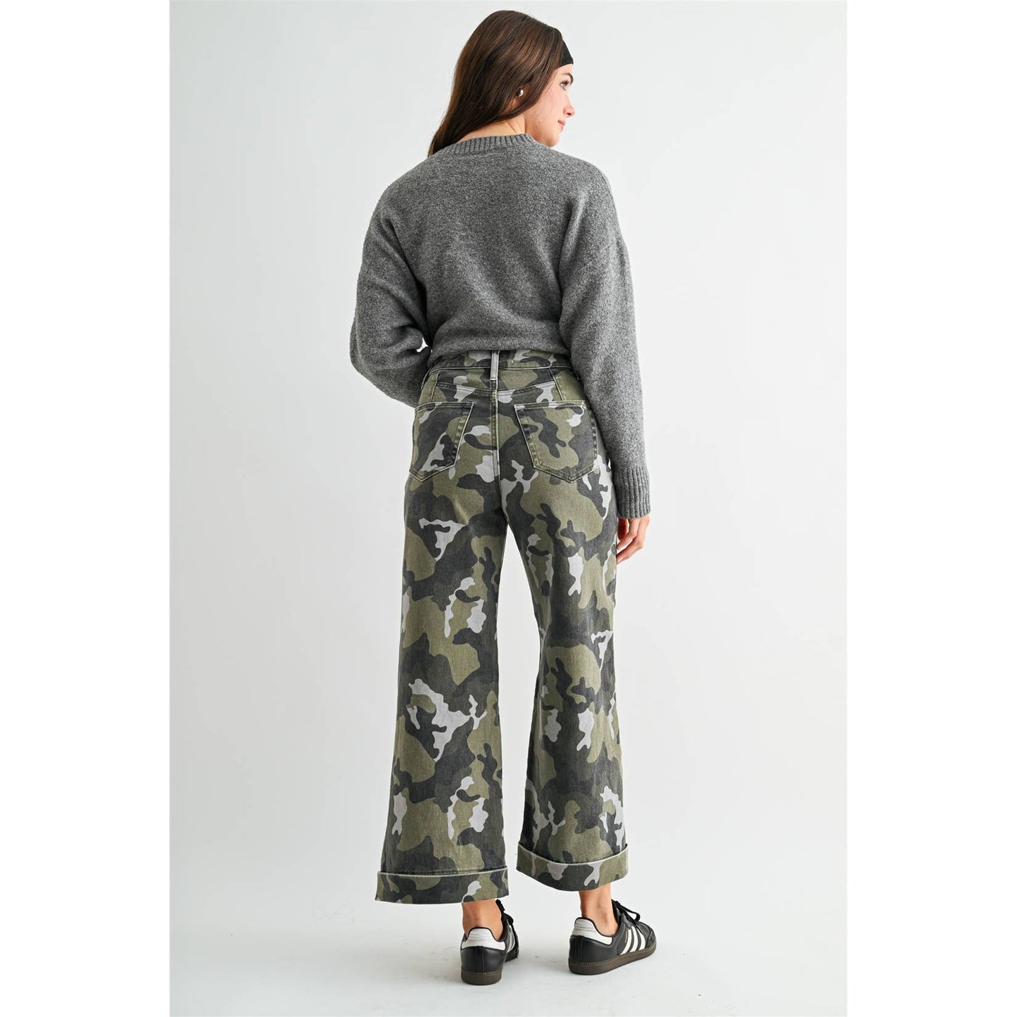 Mica Denim - HIGH-RISE WIDE LEG CROP CAMOUFLAGE CUFFED HEM