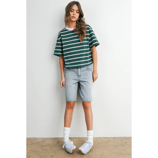 Striped Boxy Cropped T-Shirt