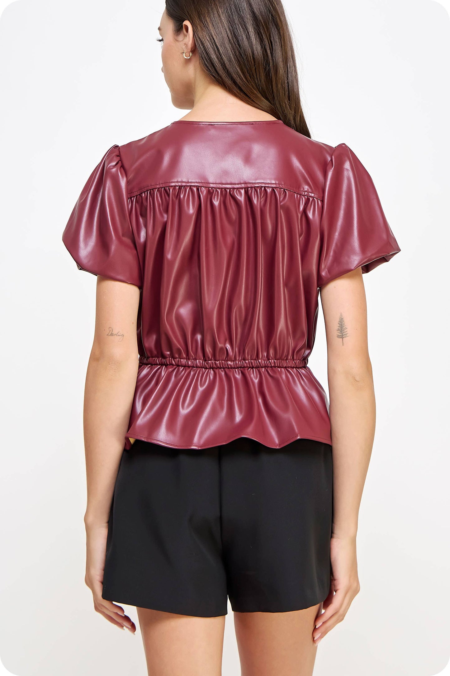 Faux Leather Puff Sleeve Top