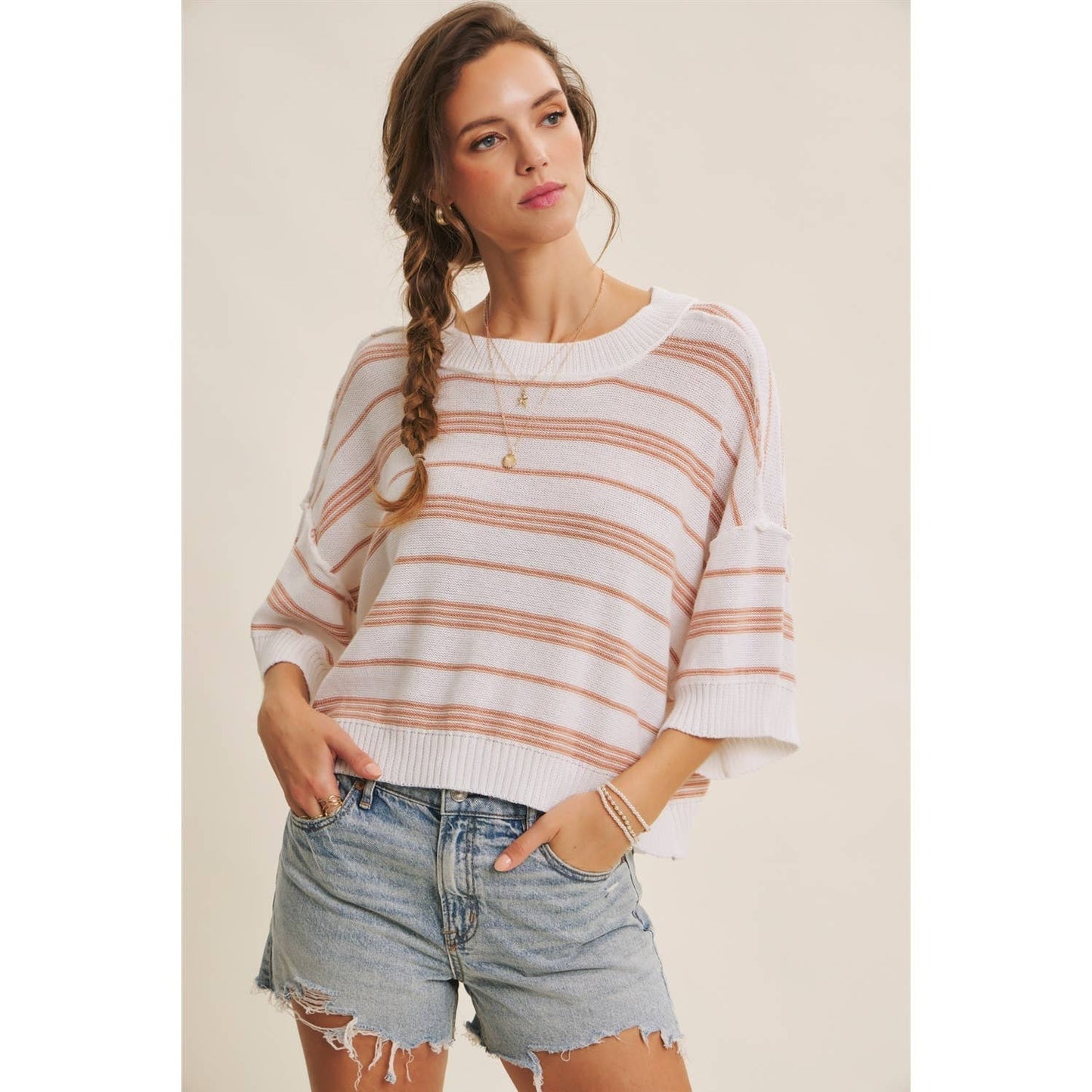 in february - ESSENSE OF WEEKENDS BOXY STRIPE SWEATER WITH DROP SHOULDERS