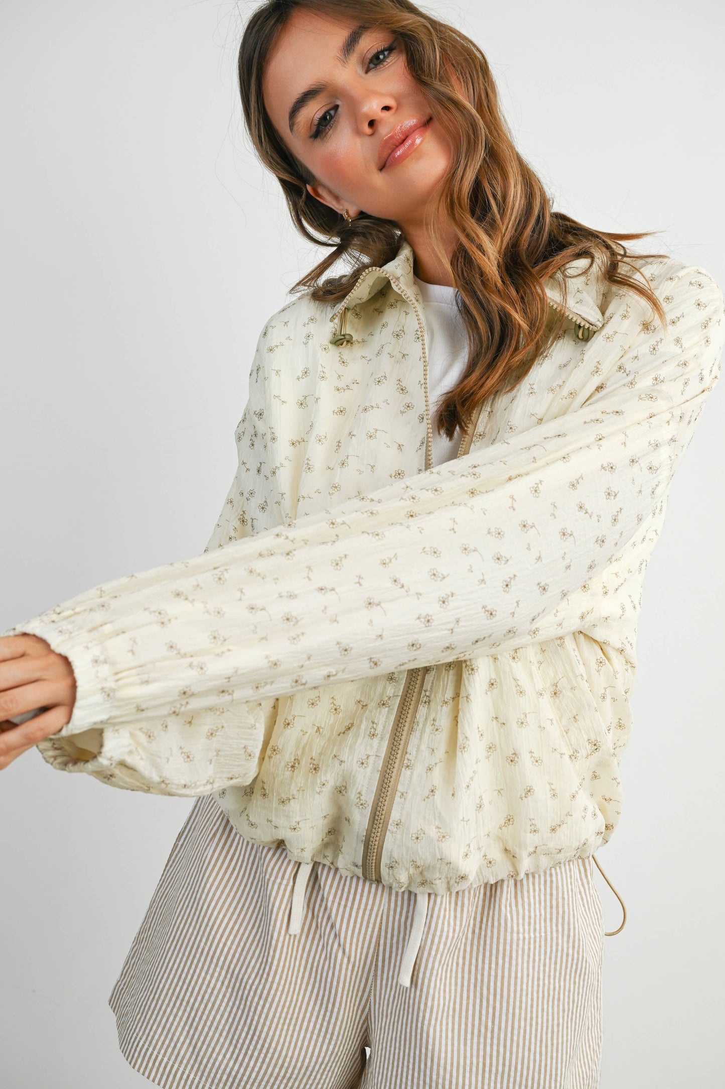 BUTTERMELON - Floral Zip-Up Collared Jacket - BMJ7882