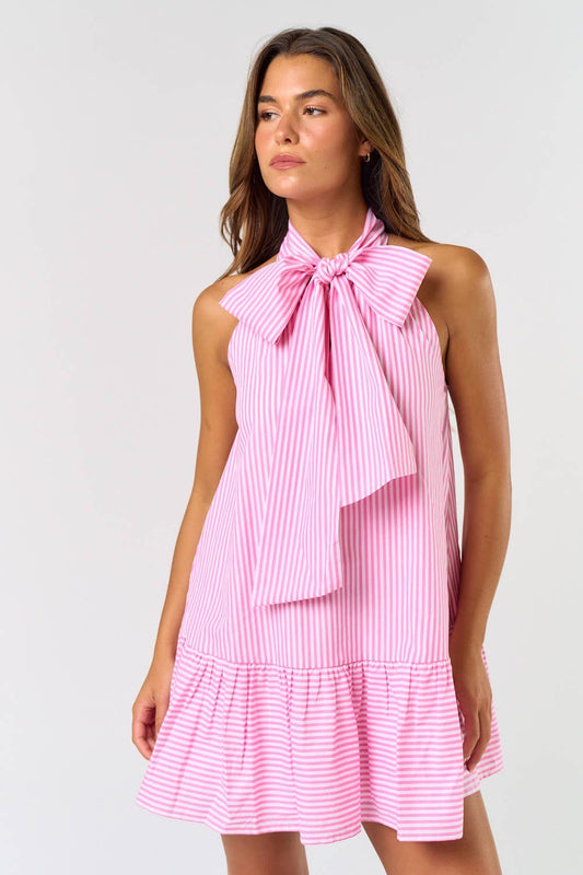 FRONT BOW SLEEVELESS MINI DRESS