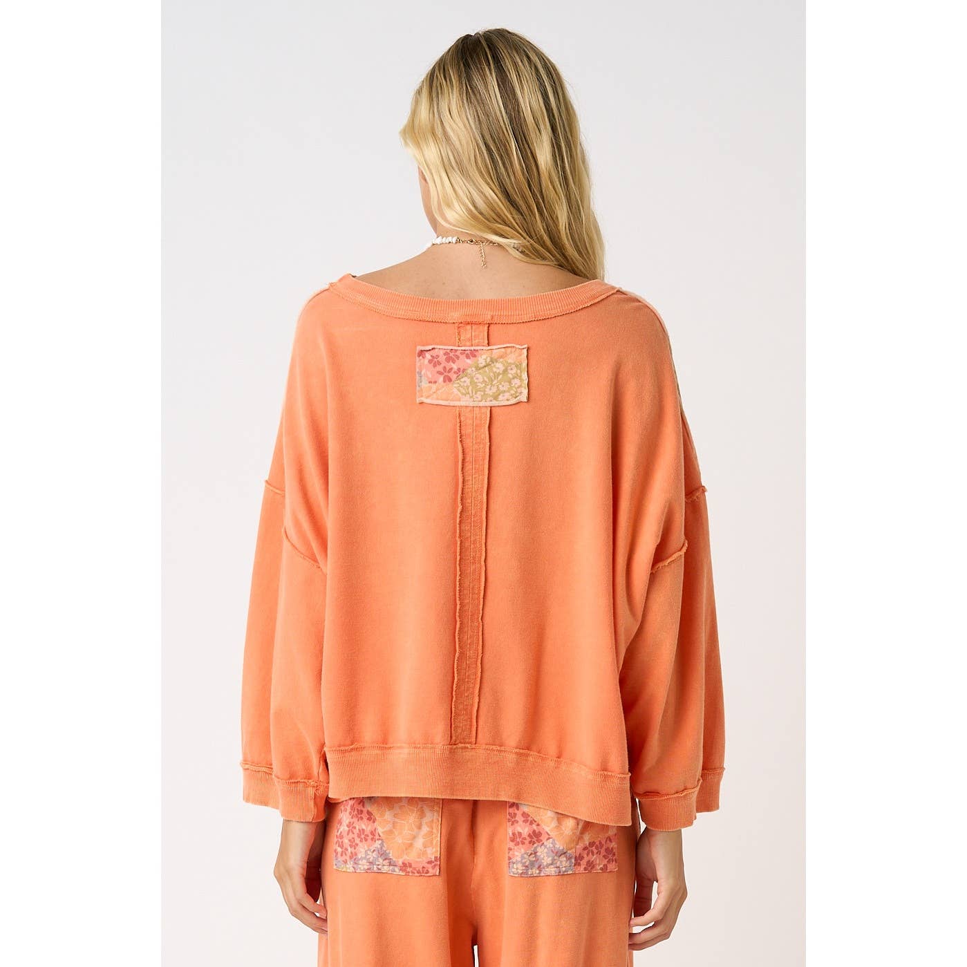 PATCHWORK MINERAL WASH LONG SLEEVE SWEATSHIRT TOP