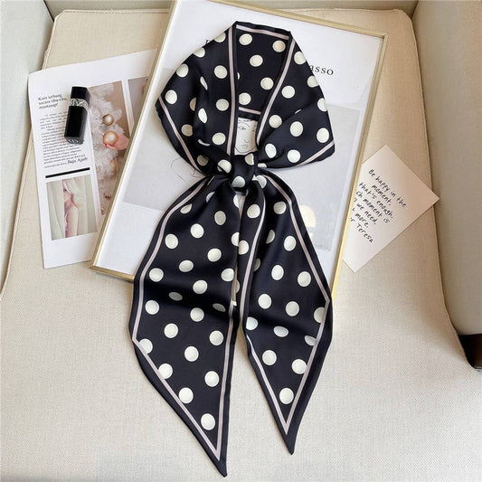POLKA DOT SIMPLE GEOMETRIC LONG SILK HEAD SCARF