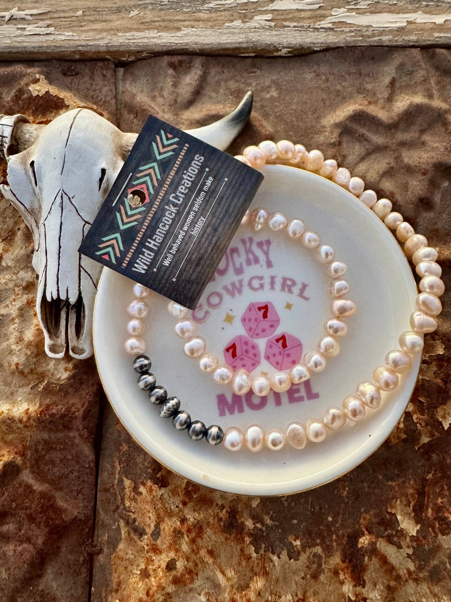 Wild Hancock Creations - Navajo Pearl Necklace/Fresh Water Pearl Necklace/Boho Choker