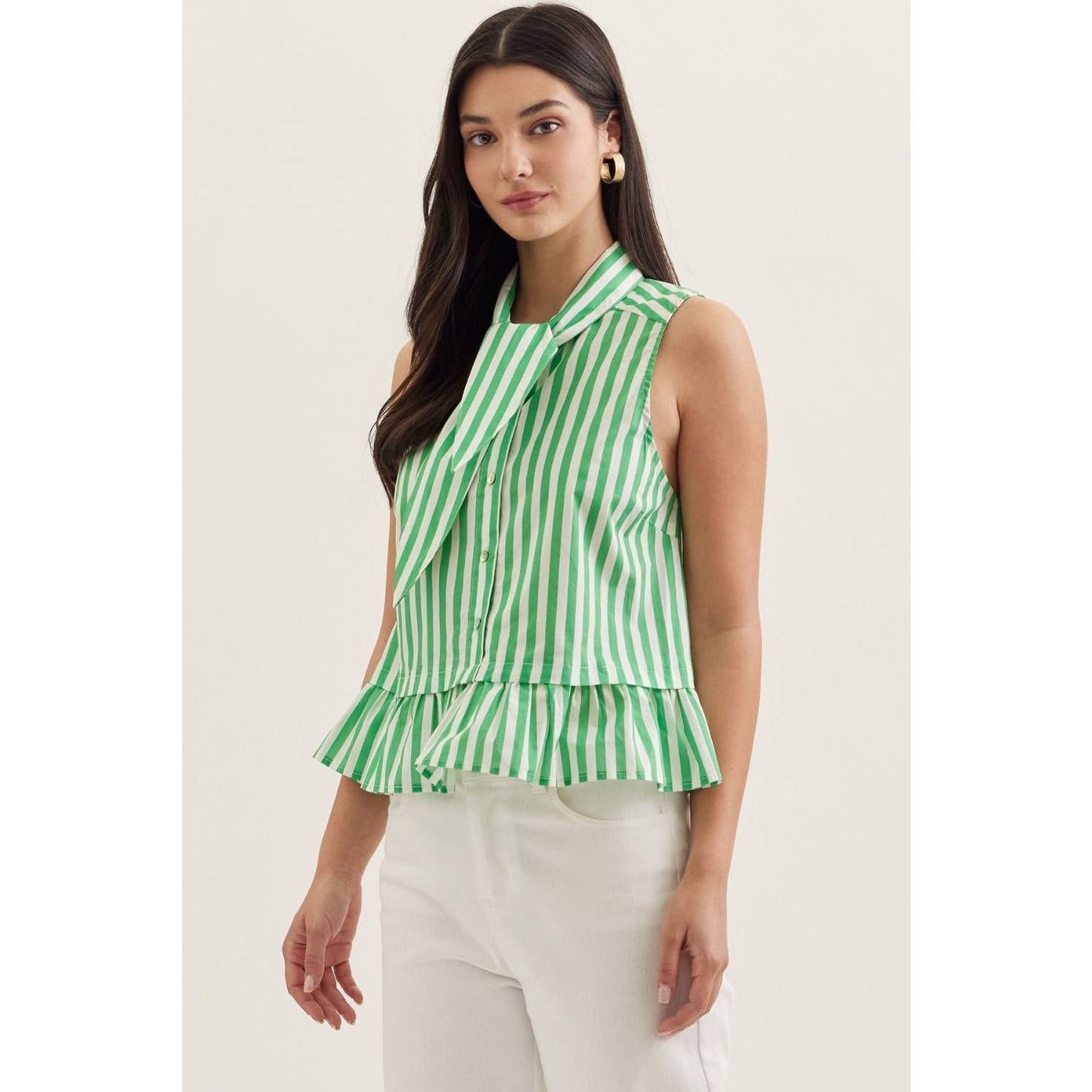 Striped sleeveless peplum top